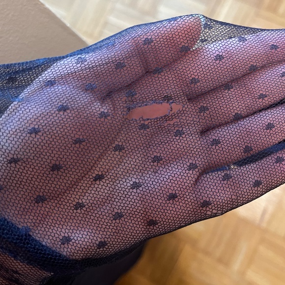 Navy blue blouse with mesh sleeves - Picture 2 of 2